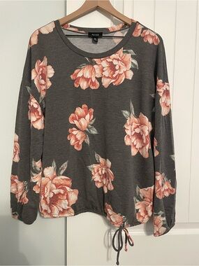 Alyx Charcoal Long-Sleeve Floral Top with Peach Blooms